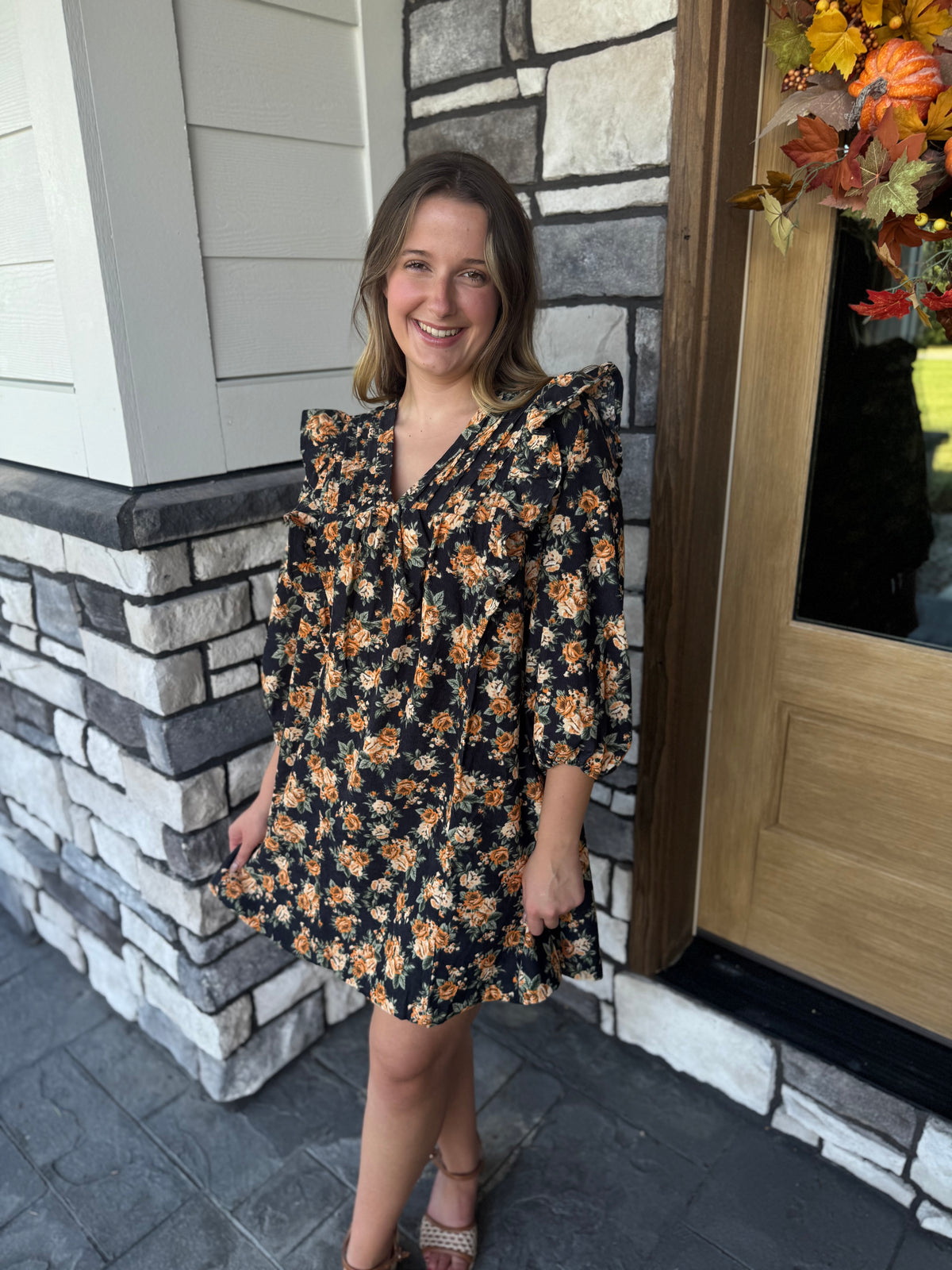 Reagan Black Floral Mix Mini Dress