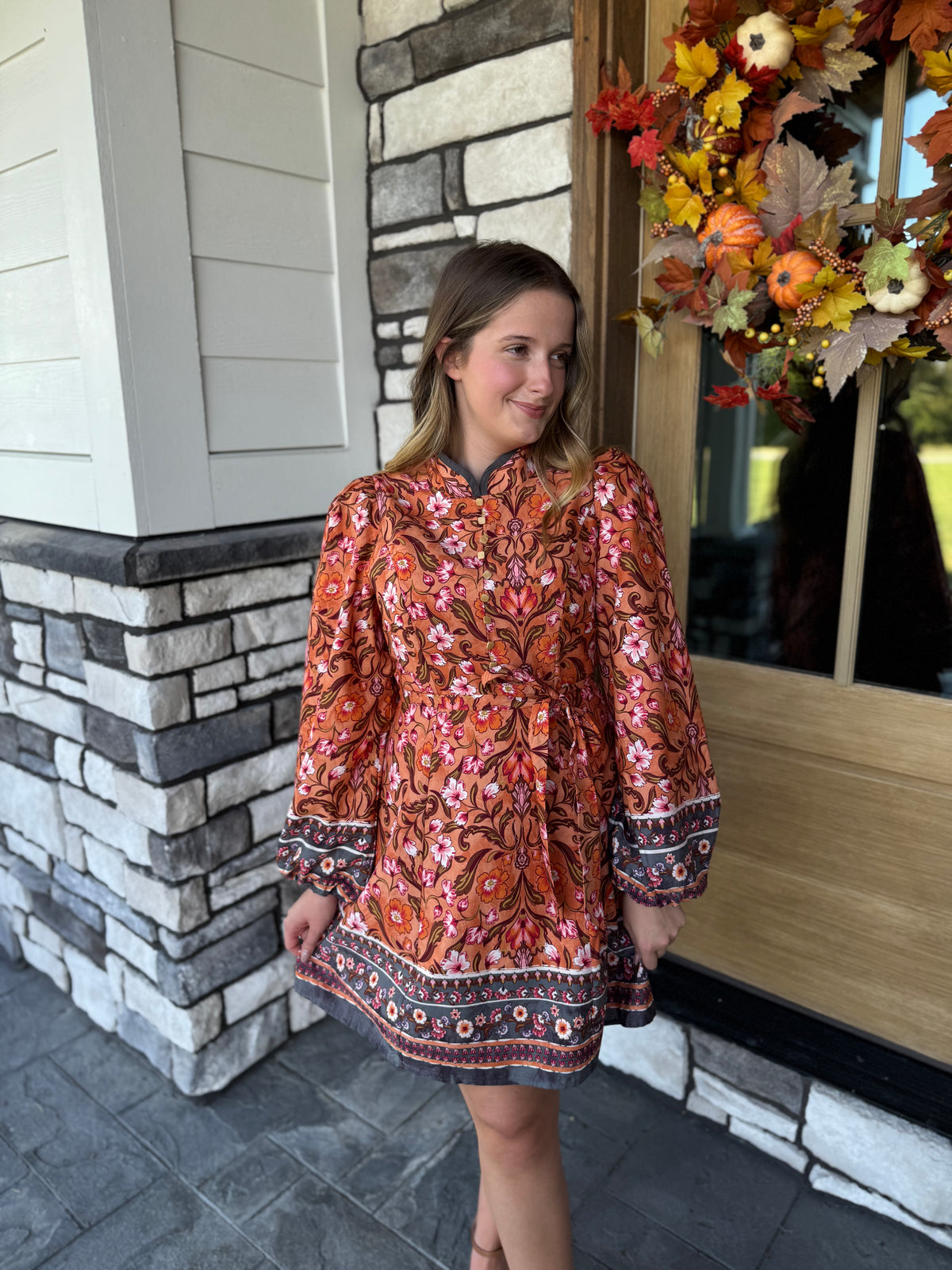 Ember Floral Border Print Belted Mini Dress