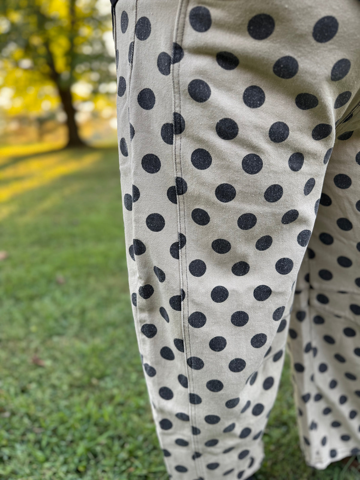 Layla Khaki & Black Polka Dot Washed Twill Barrel Pants