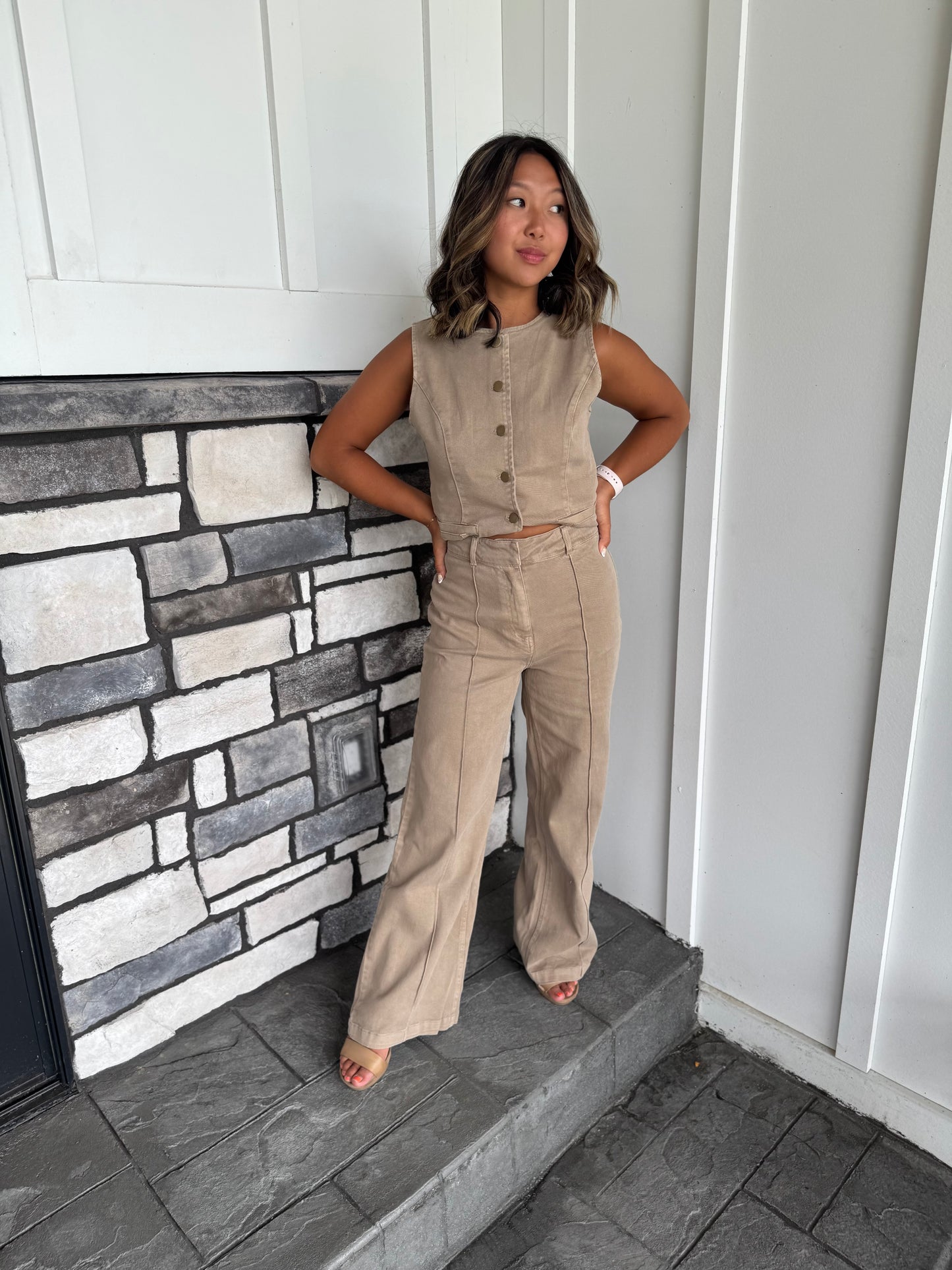 Teagan Khaki Wide Leg Denim Pants