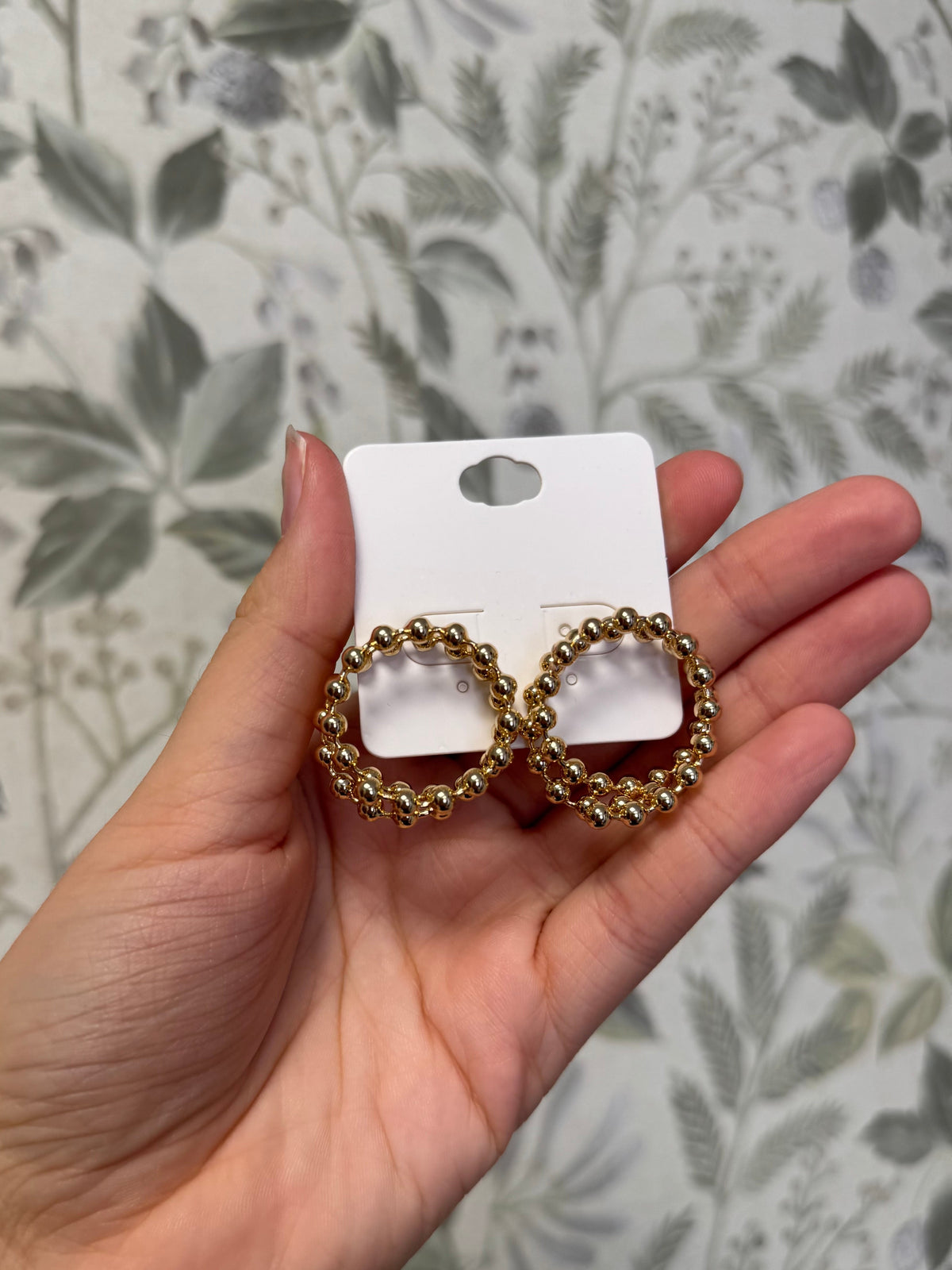 Medium Beaded Circular Gold Earrings