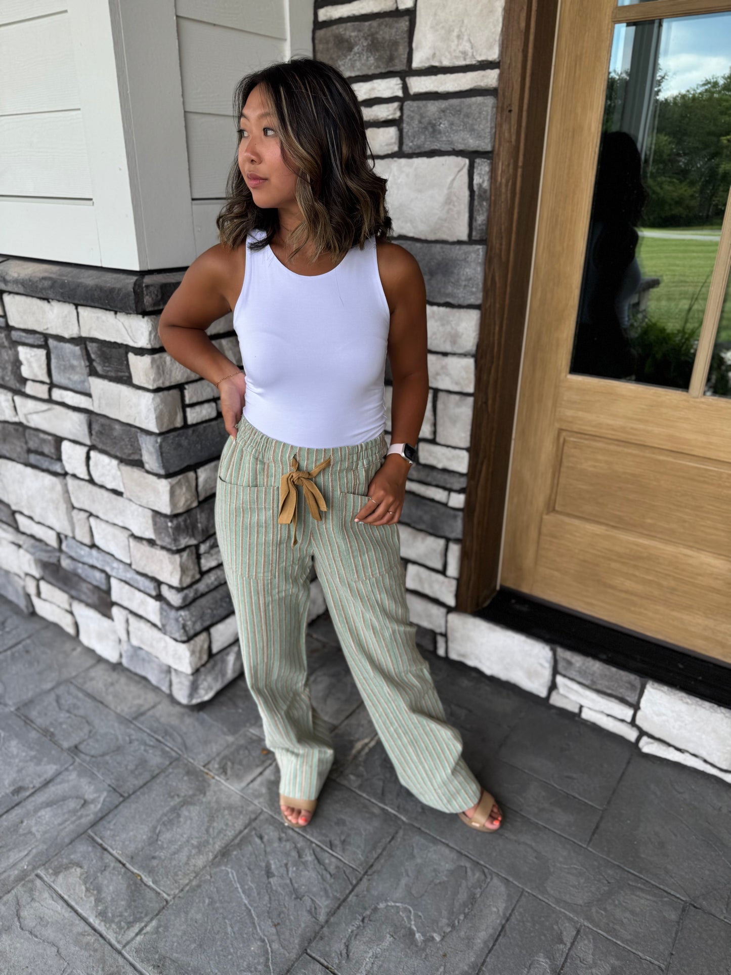 Allison Sage & Brown Striped Wide Leg Pants