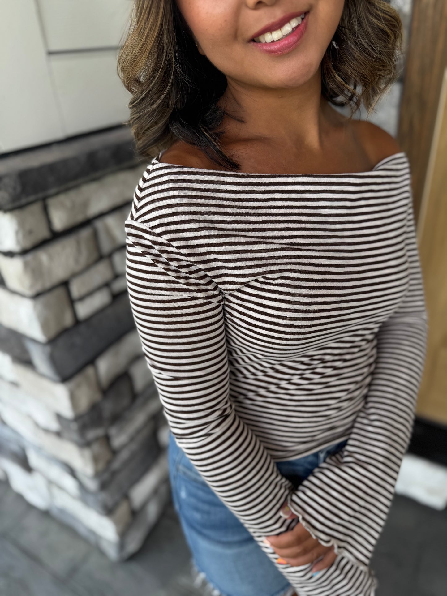 Mallory Asymmetrical Striped Long Sleeve Shirt