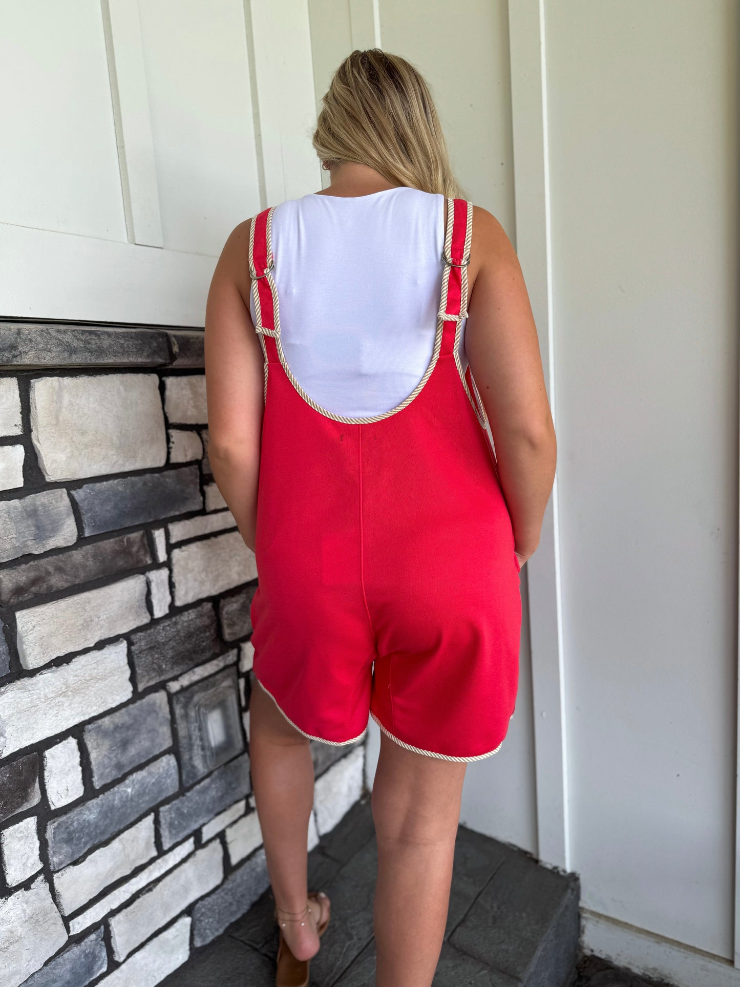 Rosie Coral Red Contrast Trim Romper