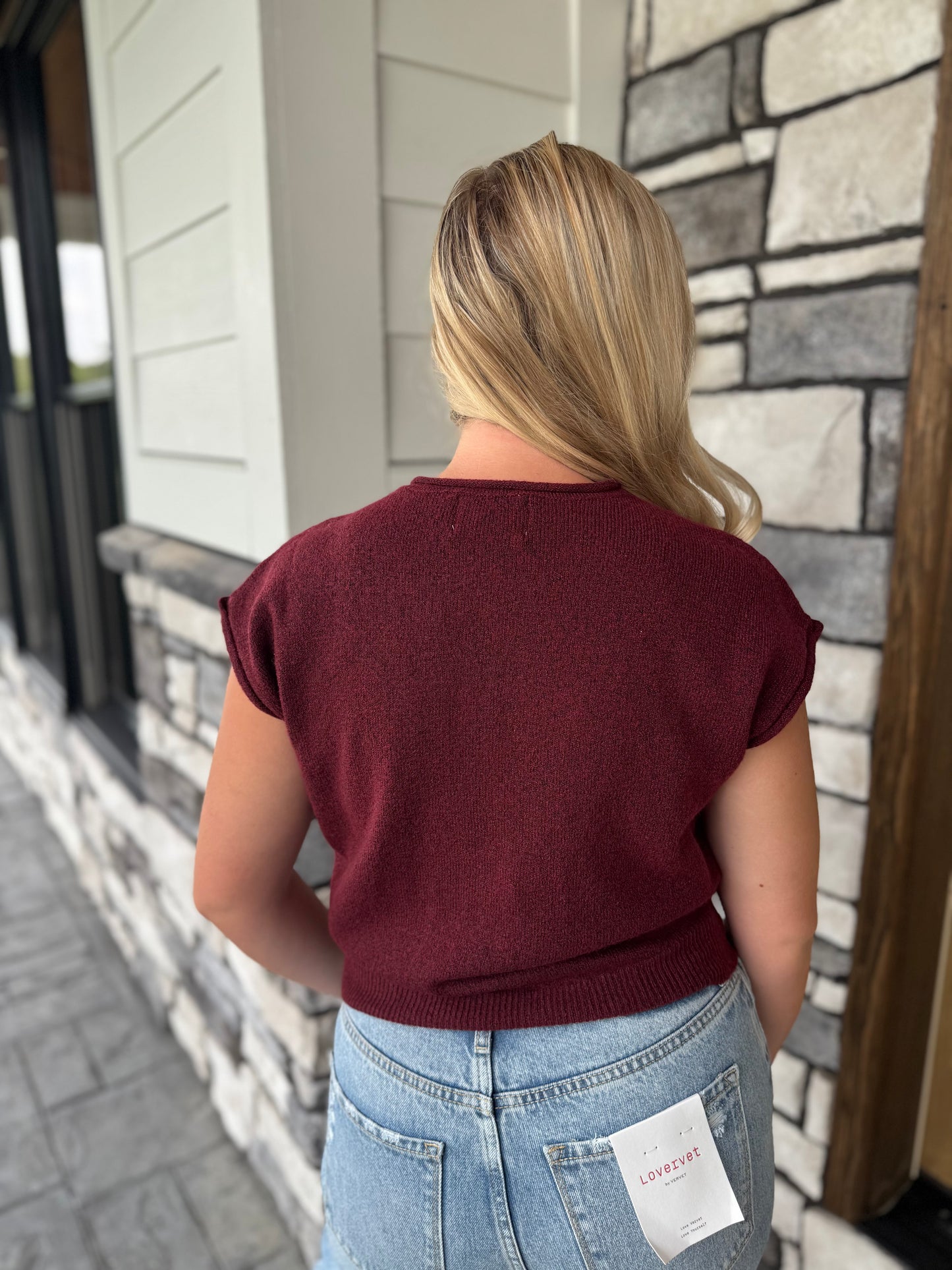 Marlow Burgundy Button Up Short Sleeve Sweater