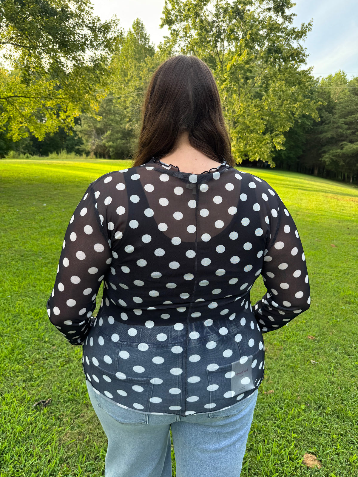 Harper Black & White Polka Dot Long Sleeve Mesh Top