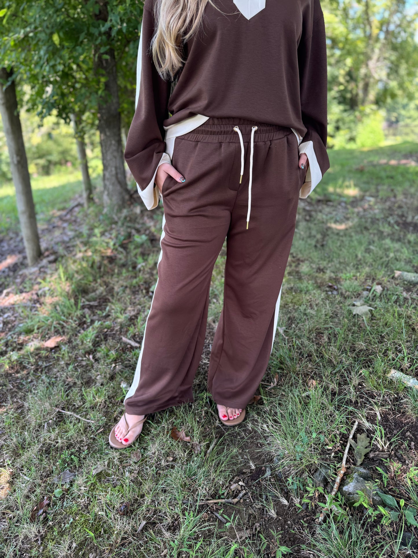 Leona Brown & Ivory Luxe Knit Matching Set W/ Color Block Details