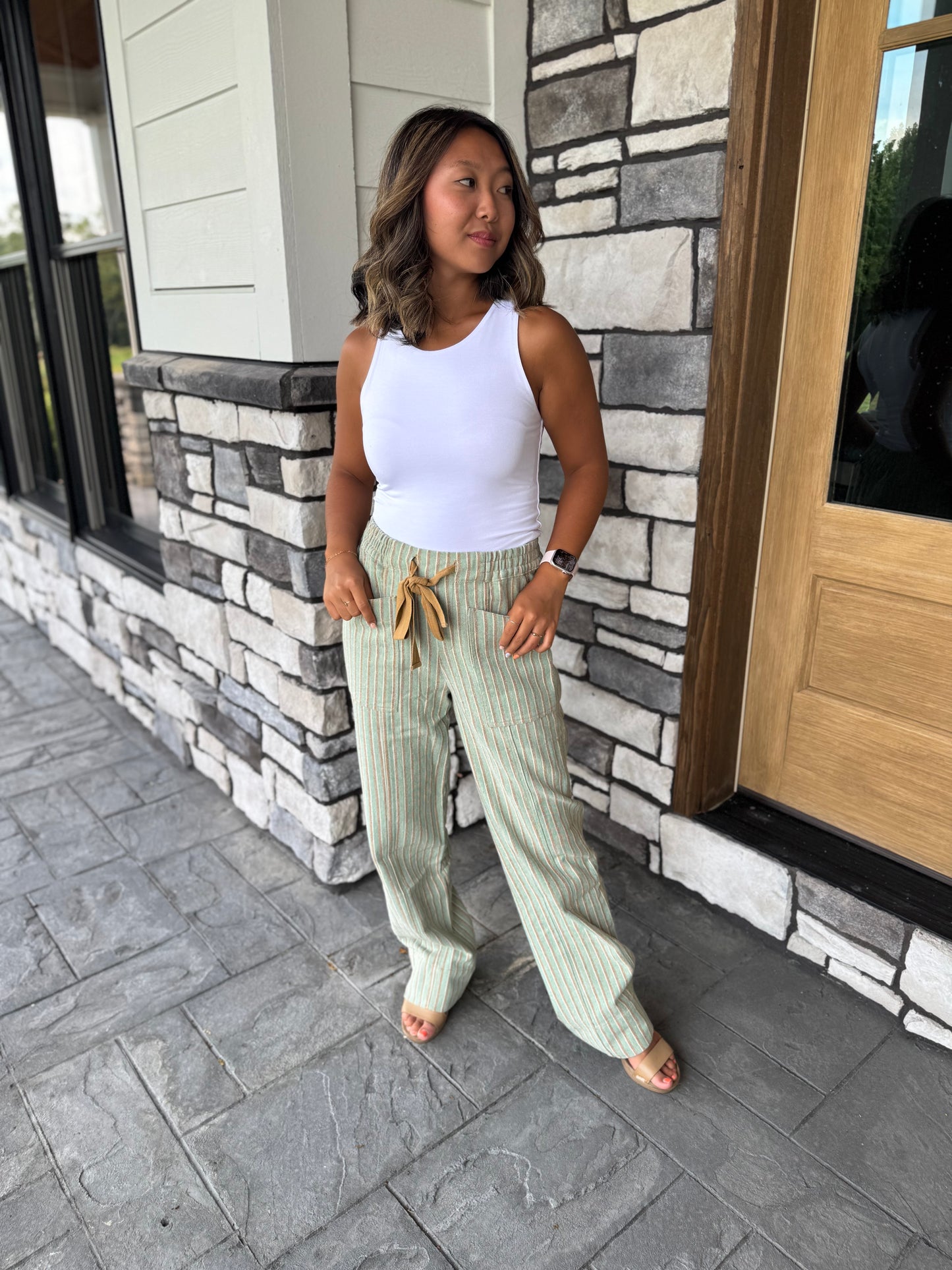 Allison Sage & Brown Striped Wide Leg Pants