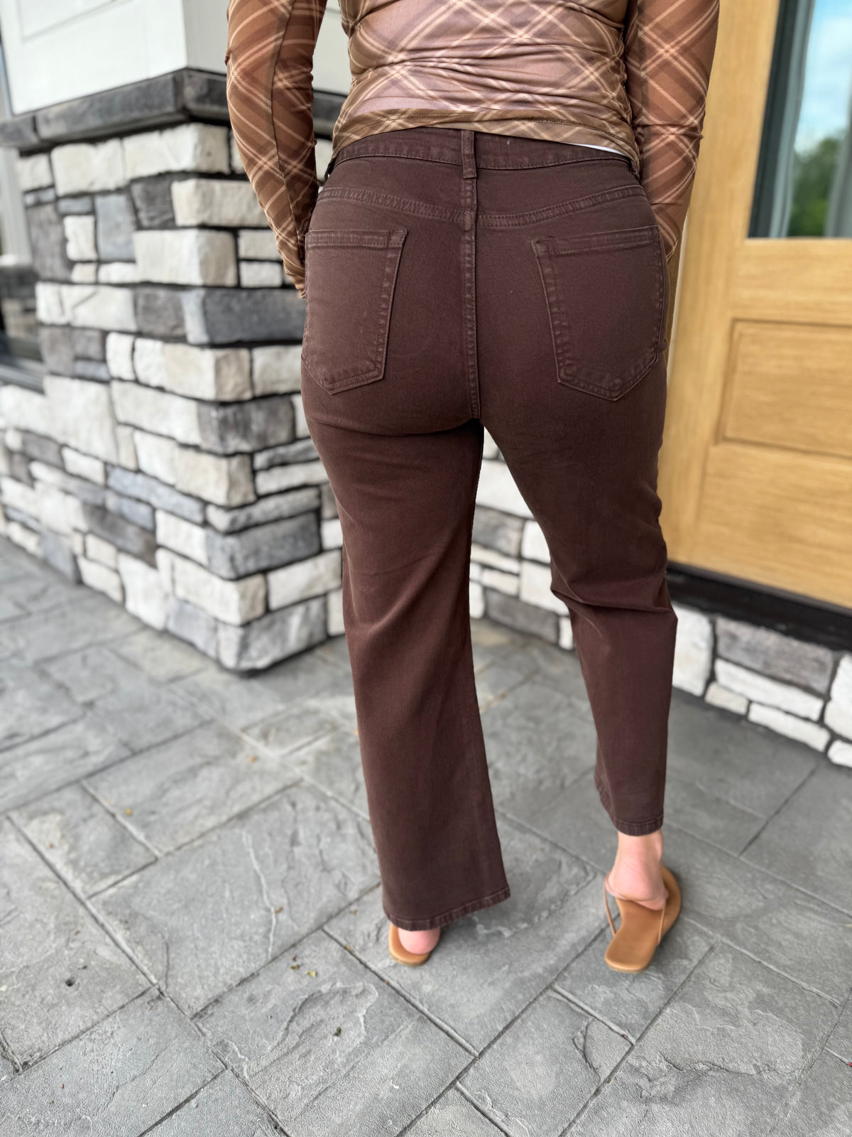 Danica Brown Slim Wide Cropped Ankle Jeans