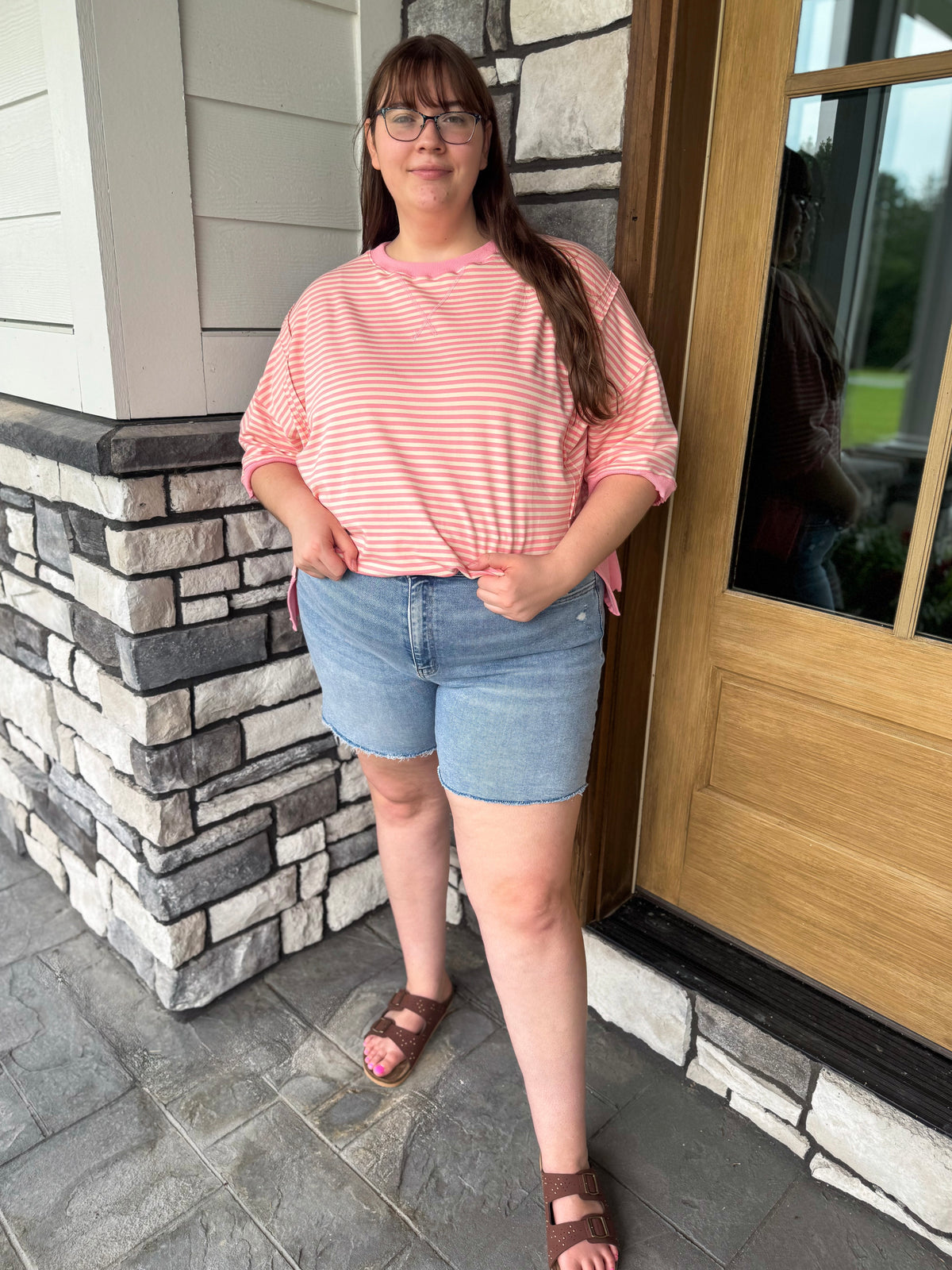 Plus Size High Rise Raw Hem Midi Shorts
