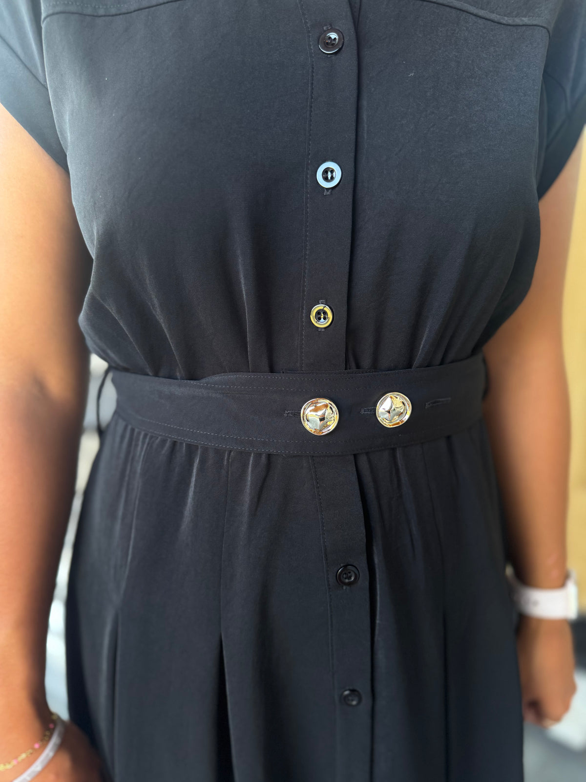 Amber Black Tab Shoulder Detail Belted Midi Dress