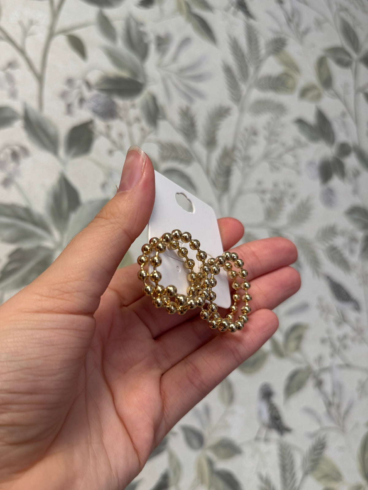 Medium Beaded Circular Gold Earrings