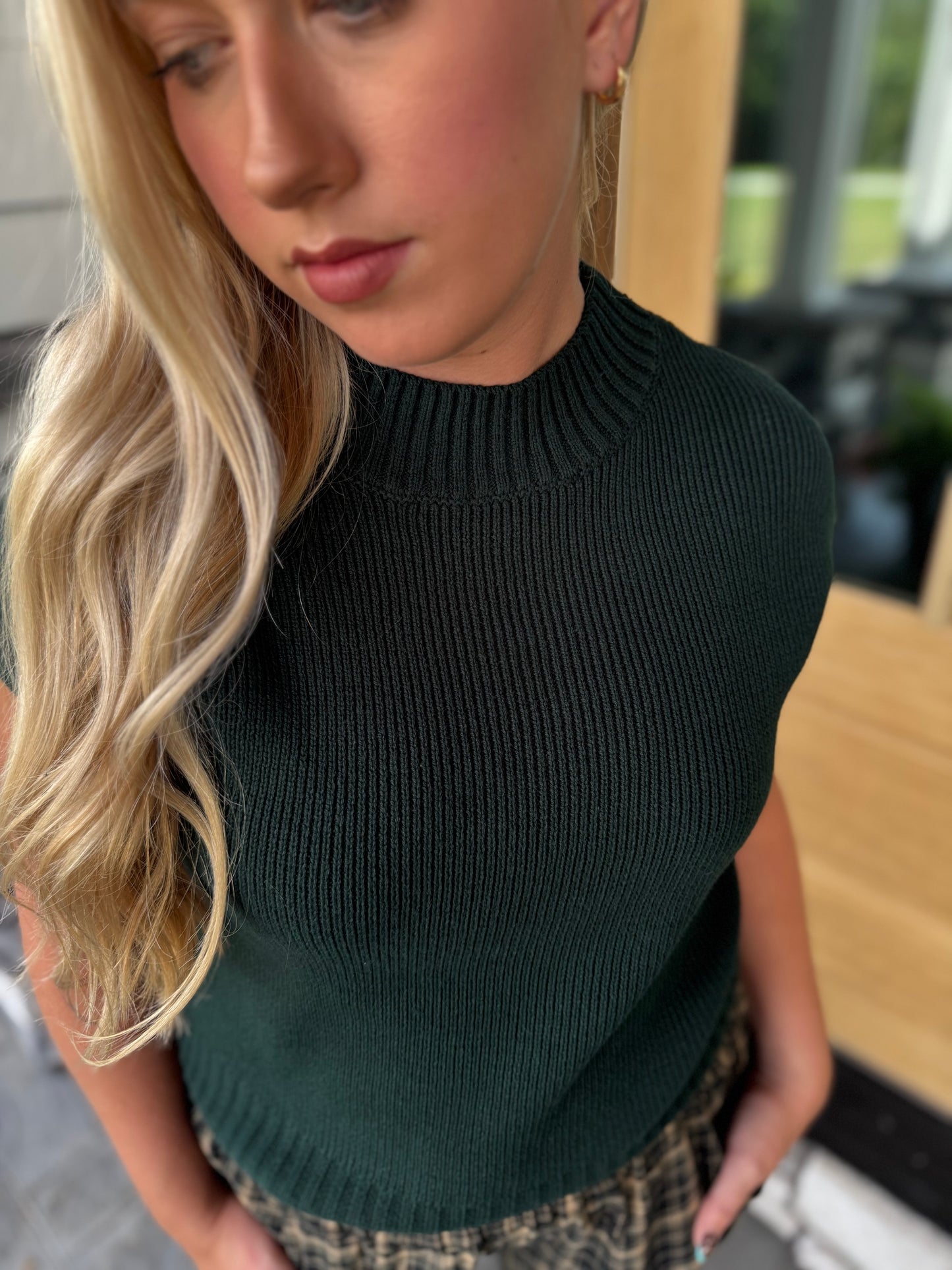 Sloane Forest Green Sleeveless Sweater Top