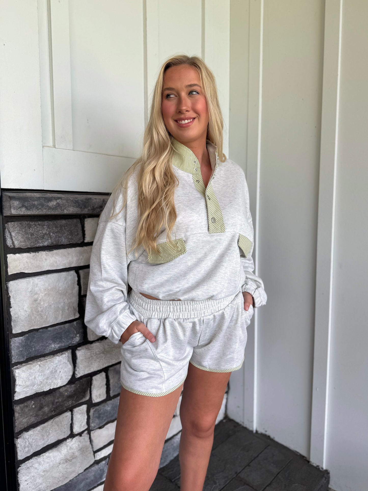 Vivian Light Gray Contrast Trim Athletic Matching Set