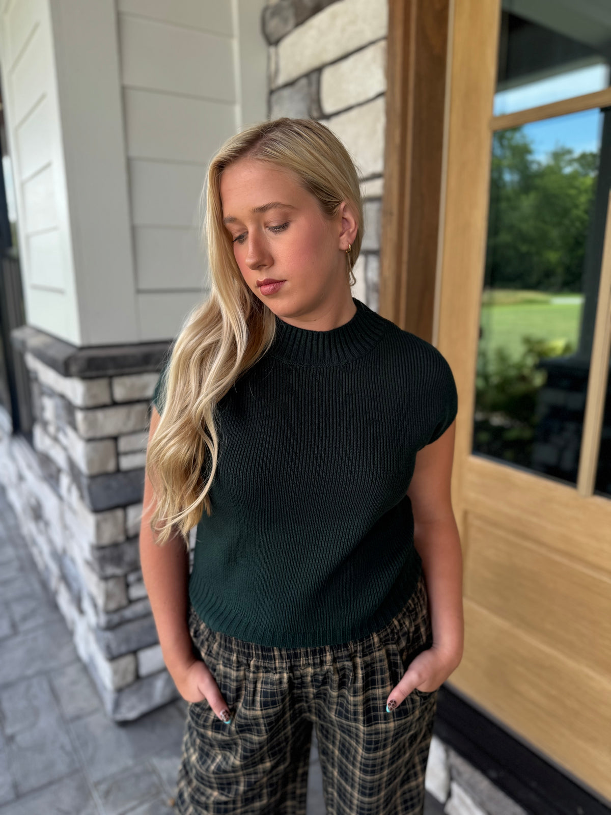 Sloane Forest Green Sleeveless Sweater Top