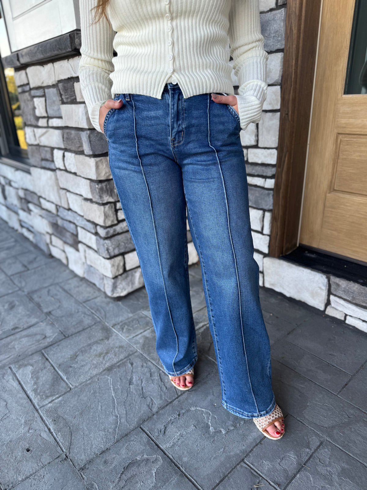 High Rise Wide Leg Jeans W/ Pintucks