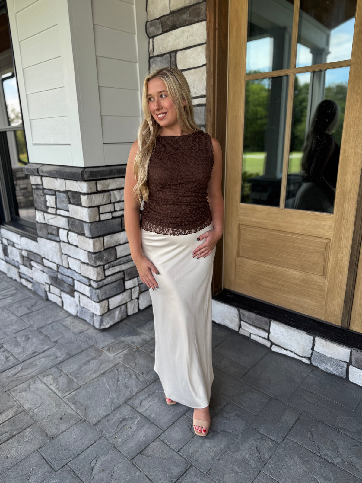 Melody Champagne Satin Slip Maxi Skirt