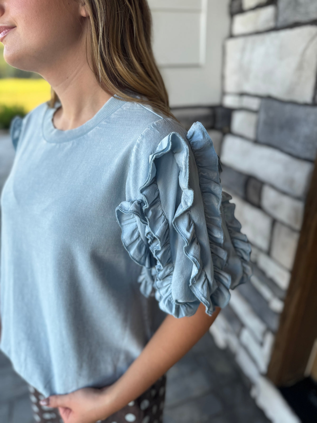 Isabella Bubble Short Sleeve Top W/ Ruffle Details
