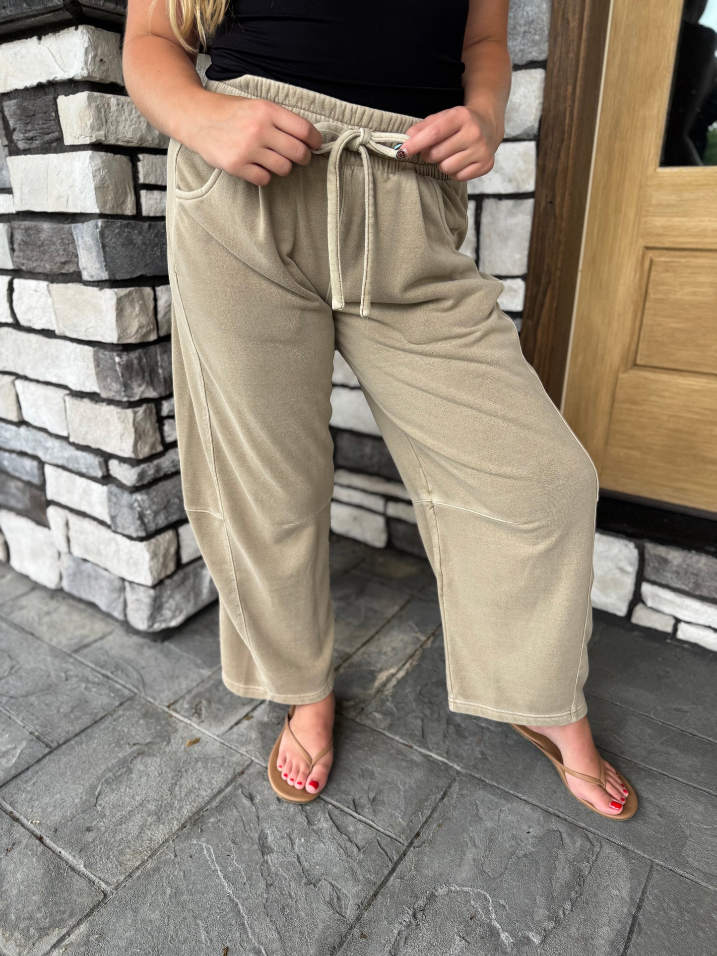 Jasmine Tan Elastic/Drawstring Waist Barrel Leg Sweatpants