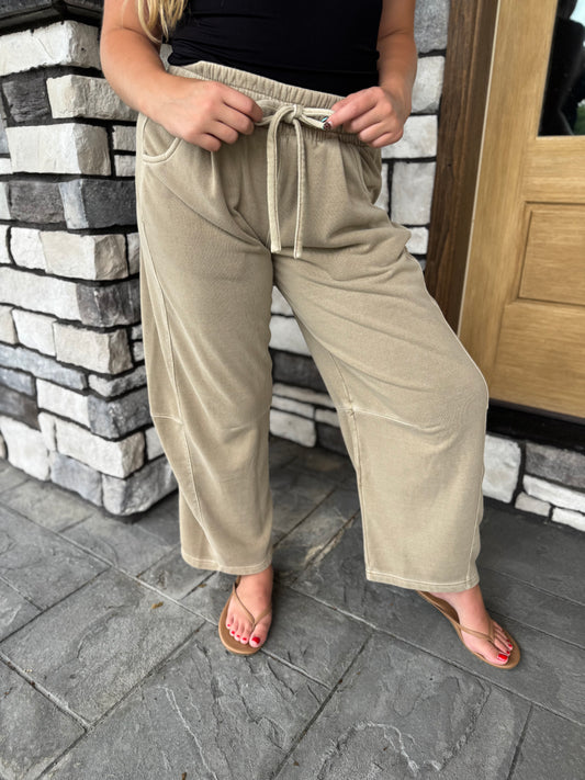 Jasmine Tan Elastic/Drawstring Waist Barrel Leg Sweatpants