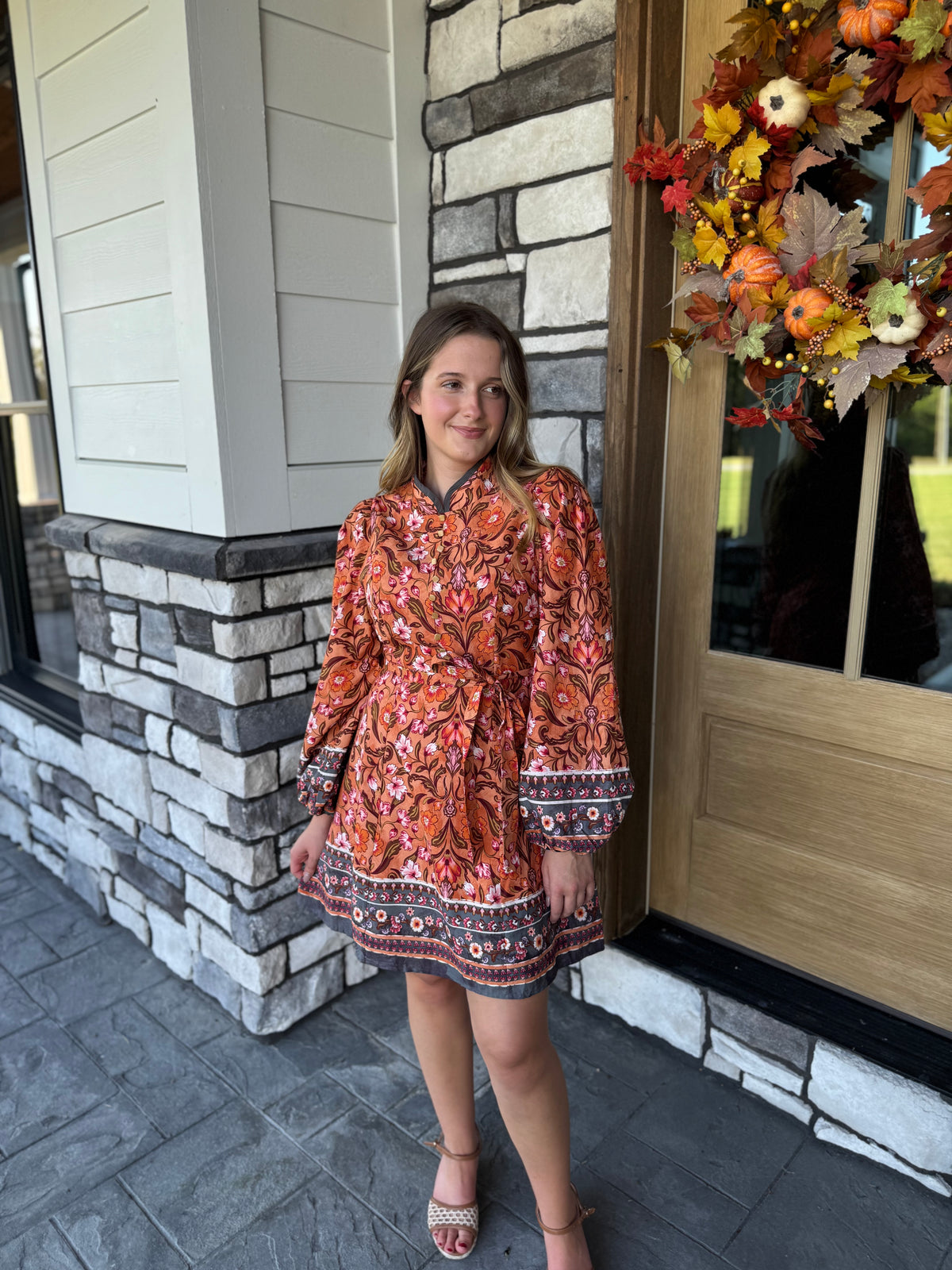 Ember Floral Border Print Belted Mini Dress