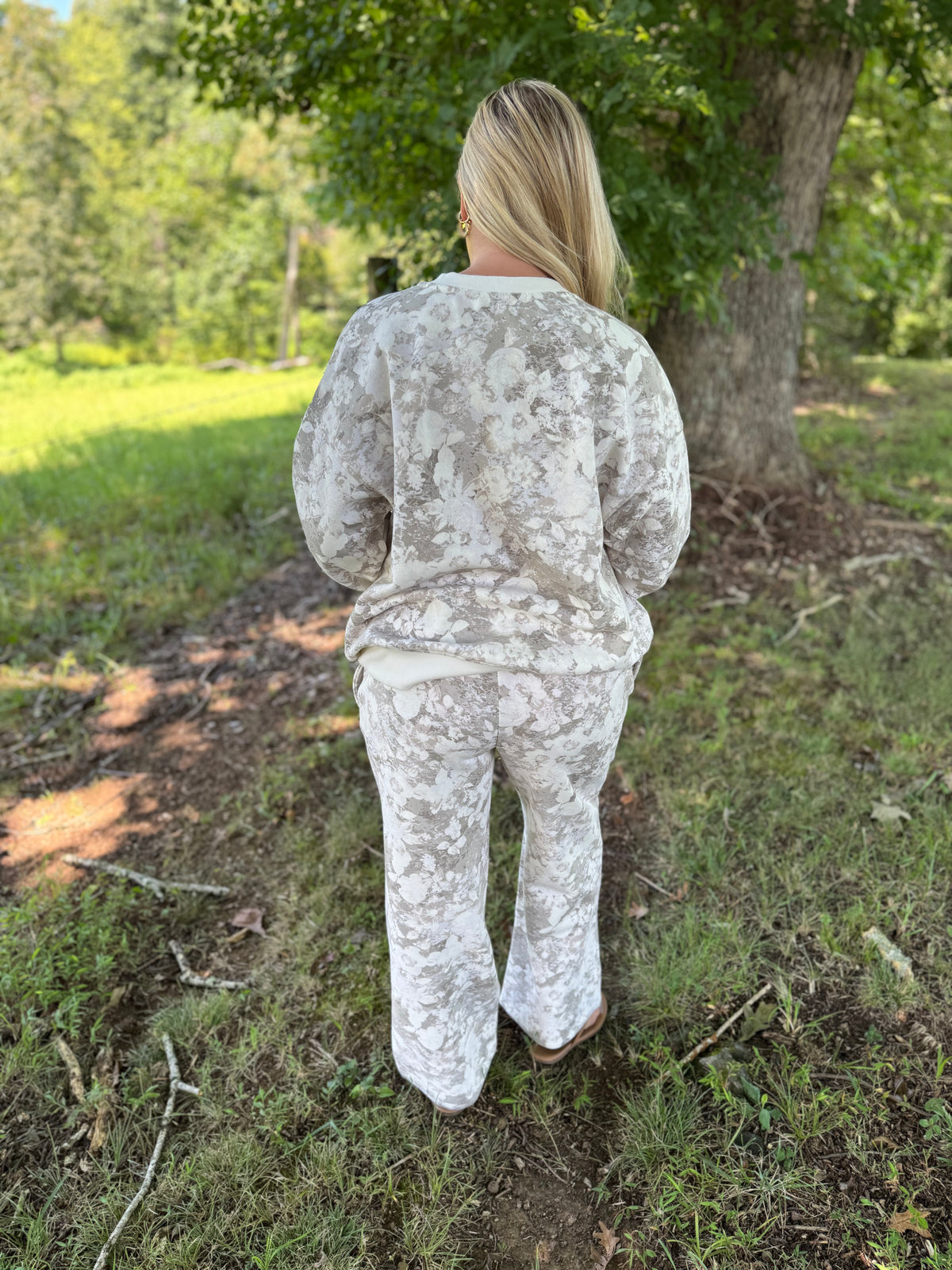 Brianna Light Gray Floral Matching Sweat Set