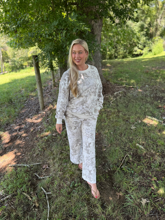 Brianna Light Gray Floral Matching Sweat Set