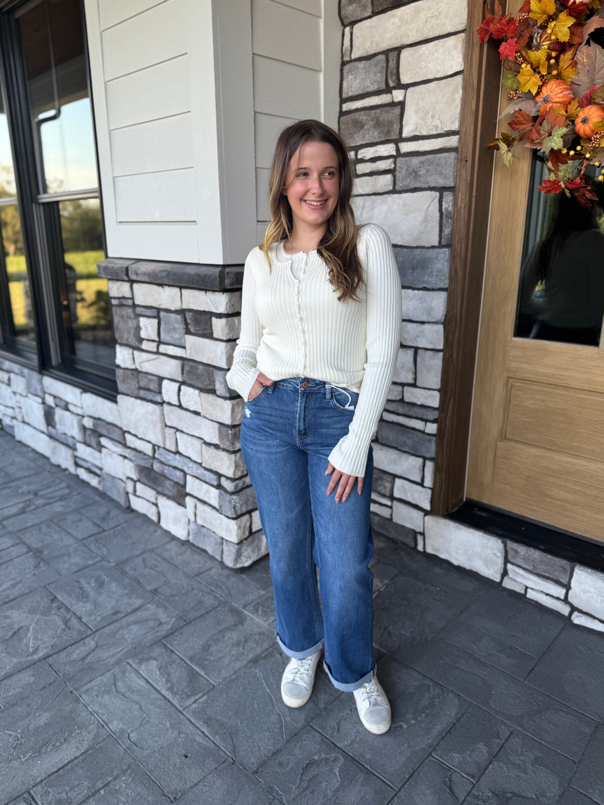 High Rise Double Cuffed Baggy Straight Jeans