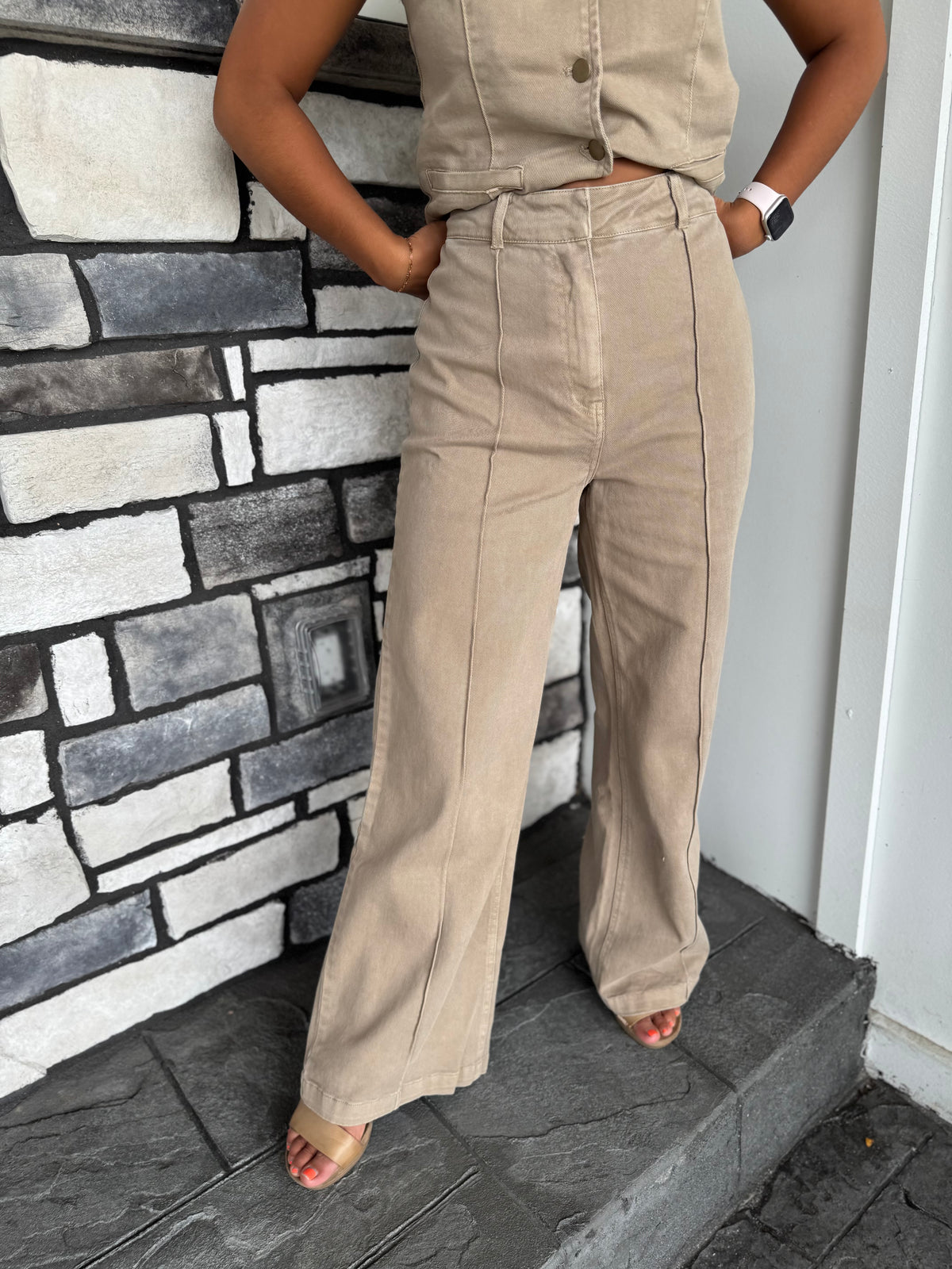 Teagan Khaki Wide Leg Denim Pants