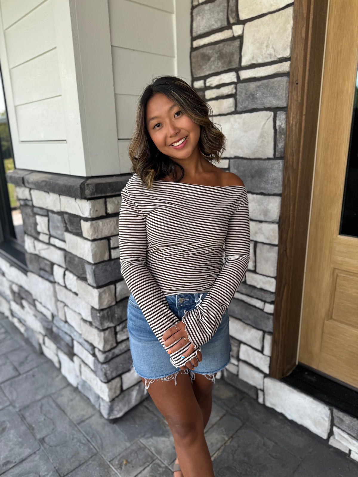 Mallory Asymmetrical Striped Long Sleeve Shirt