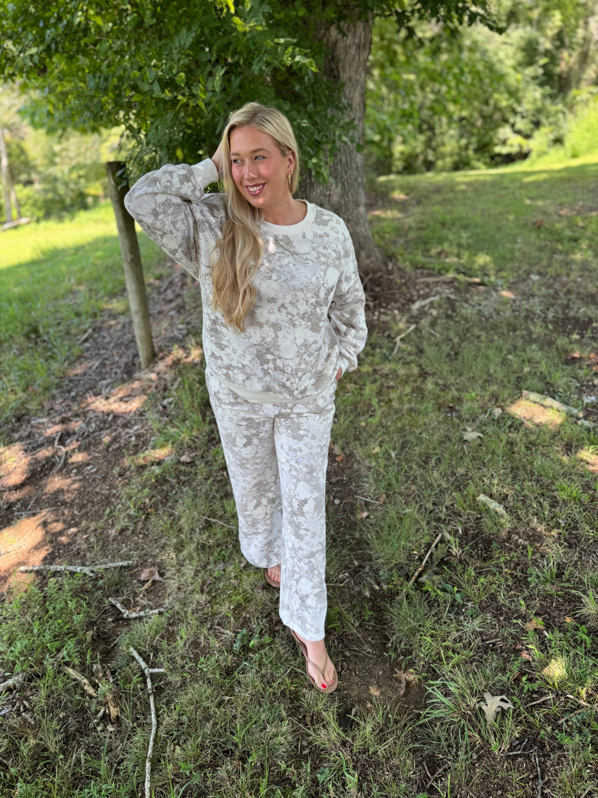Brianna Light Gray Floral Matching Sweat Set