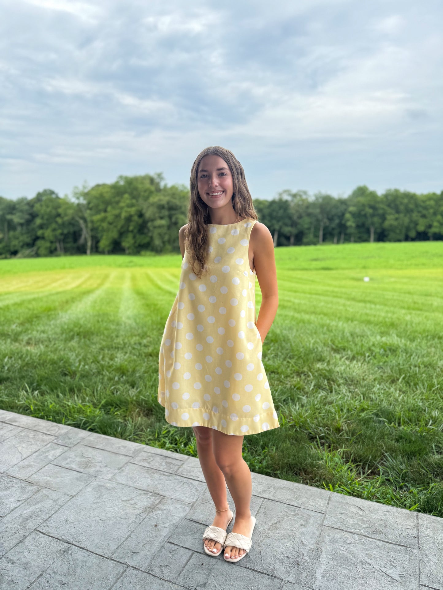 Jenna Pastel Yellow Polka Dot Shift Mini Dress