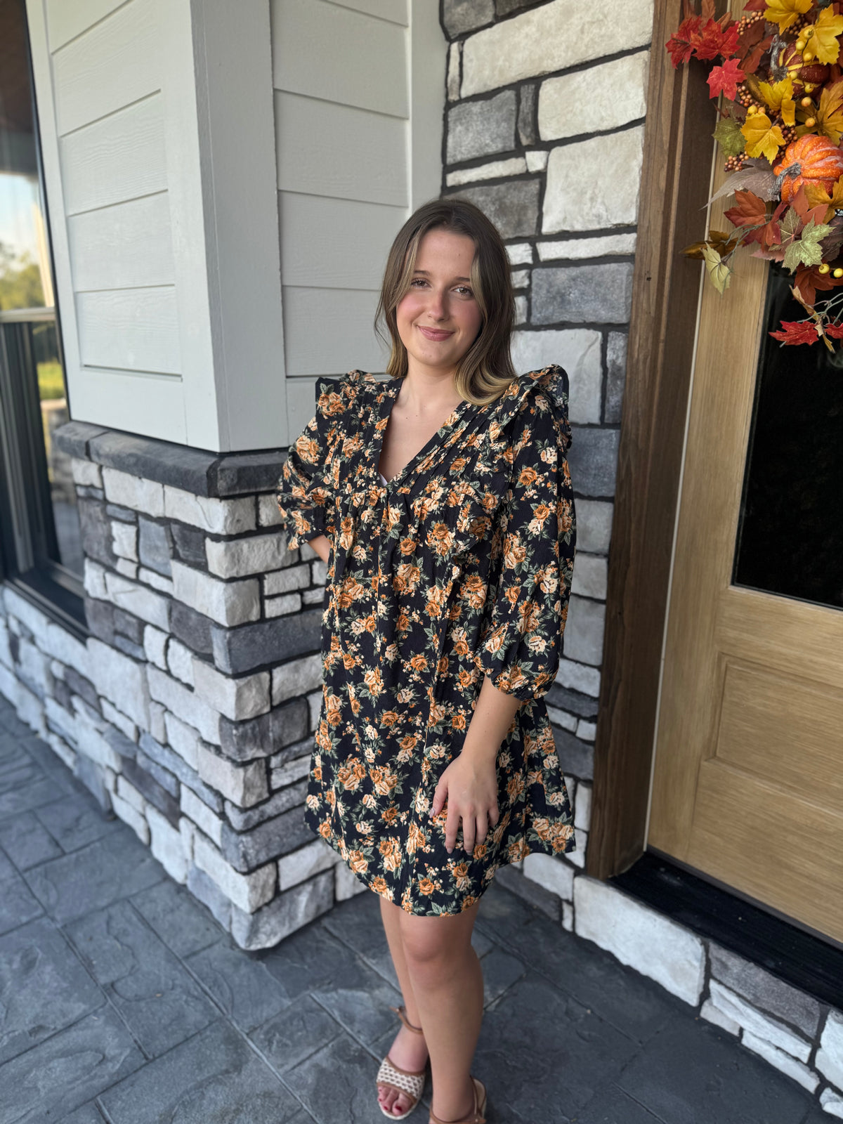 Reagan Black Floral Mix Mini Dress