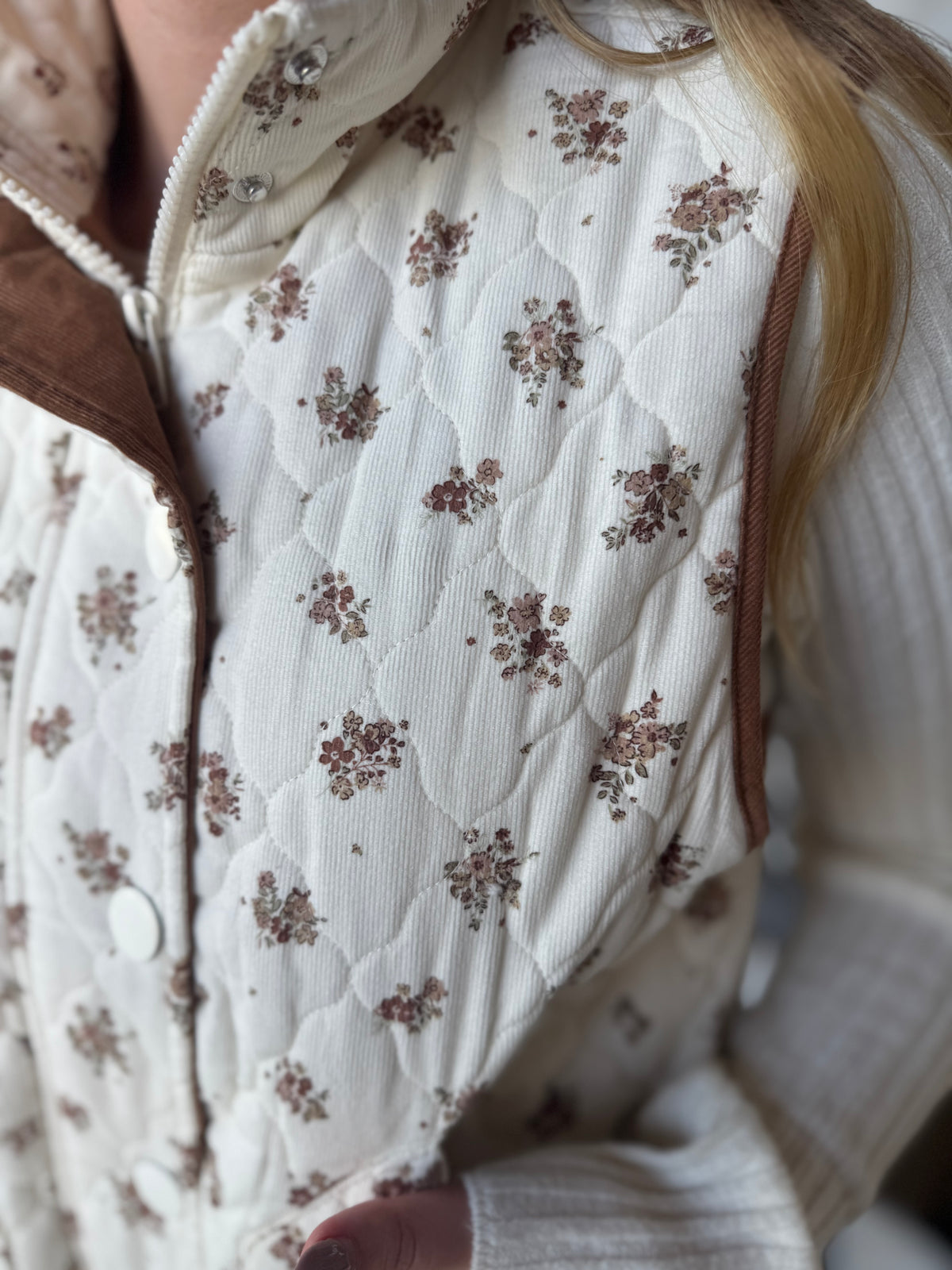 Heather Floral Quilted Mock Neck Vest