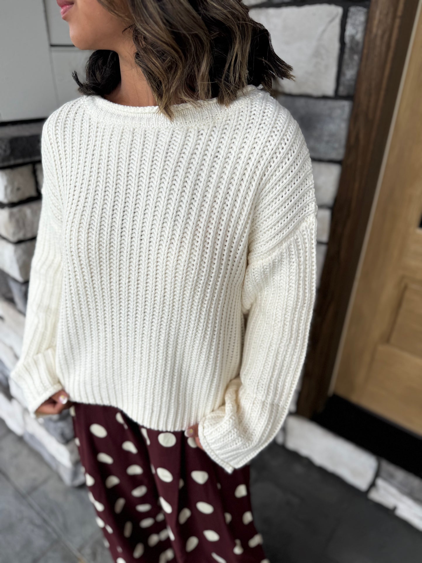 Margot Cream Chunky Knit Slight Cropped Sweater