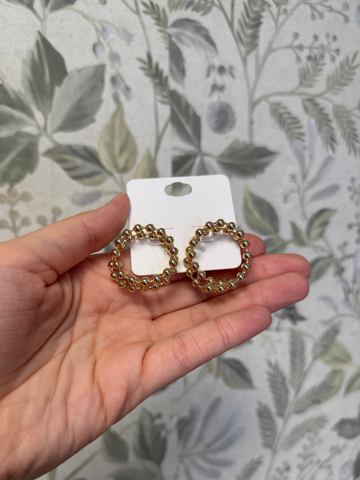 Medium Beaded Circular Gold Earrings