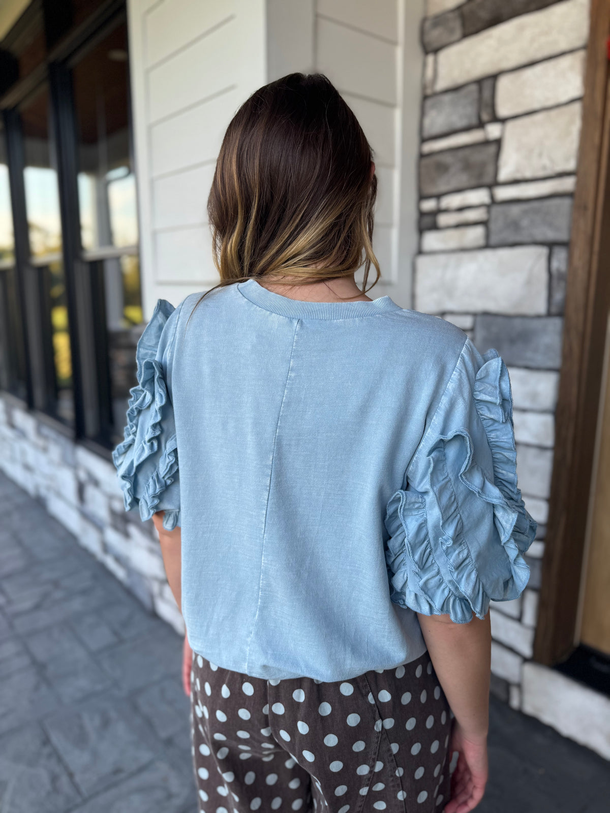 Isabella Bubble Short Sleeve Top W/ Ruffle Details