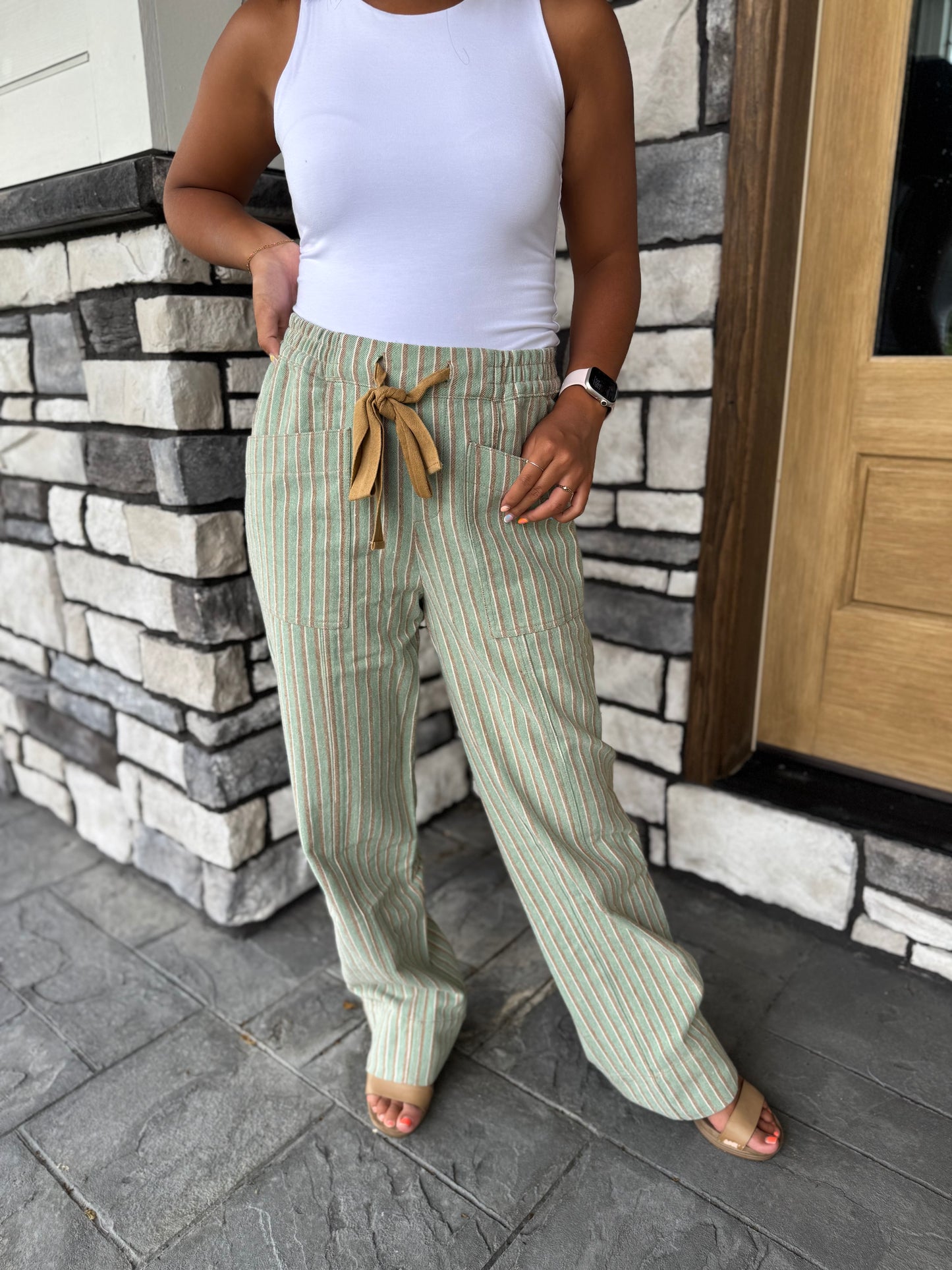 Allison Sage & Brown Striped Wide Leg Pants