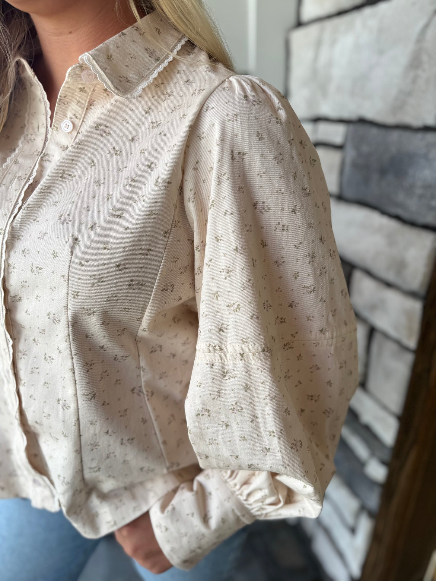 Sutton Ivory Floral Blouse W/ Lace Details