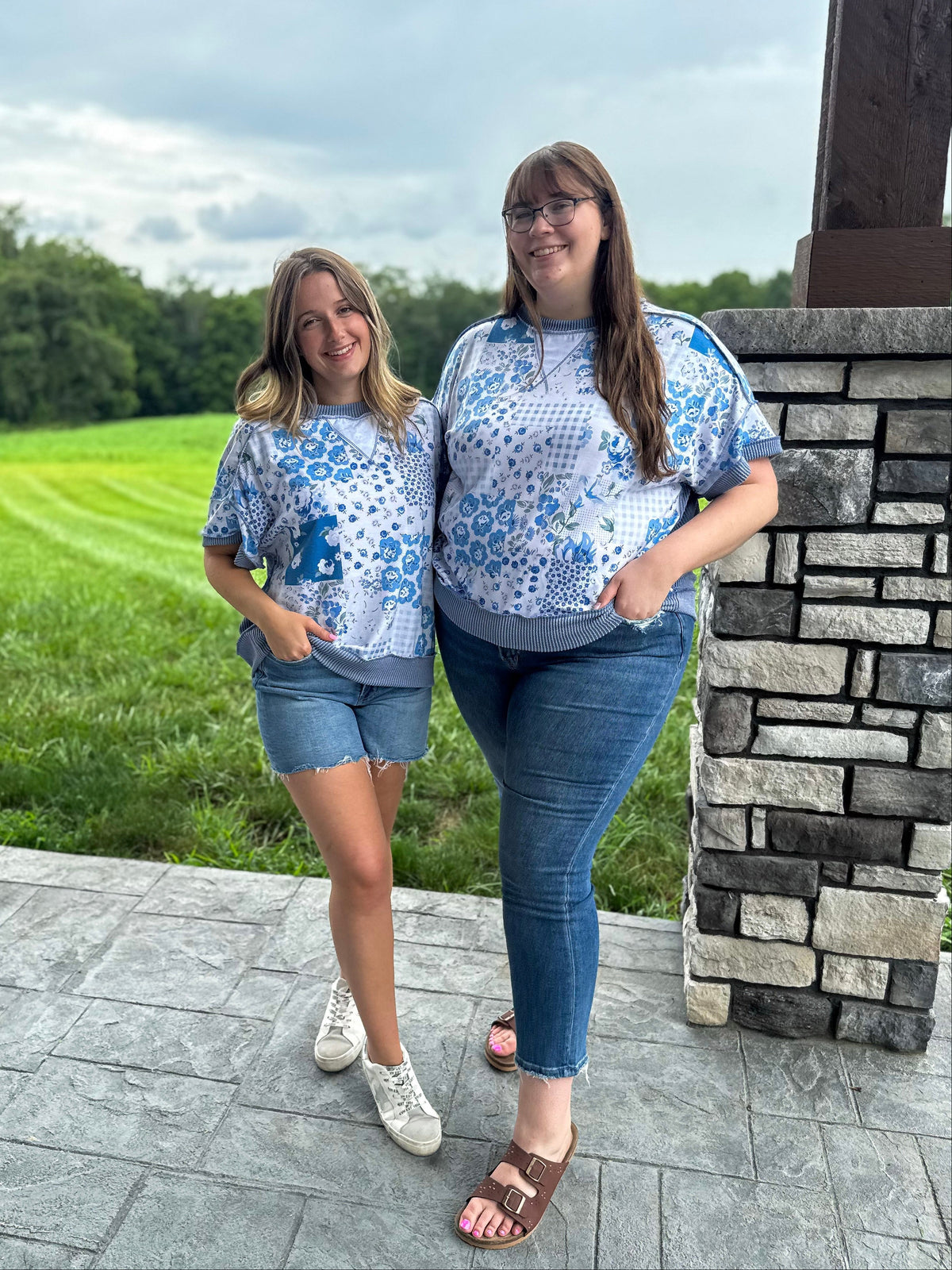 Krista Blue Floral Patchwork Print Top