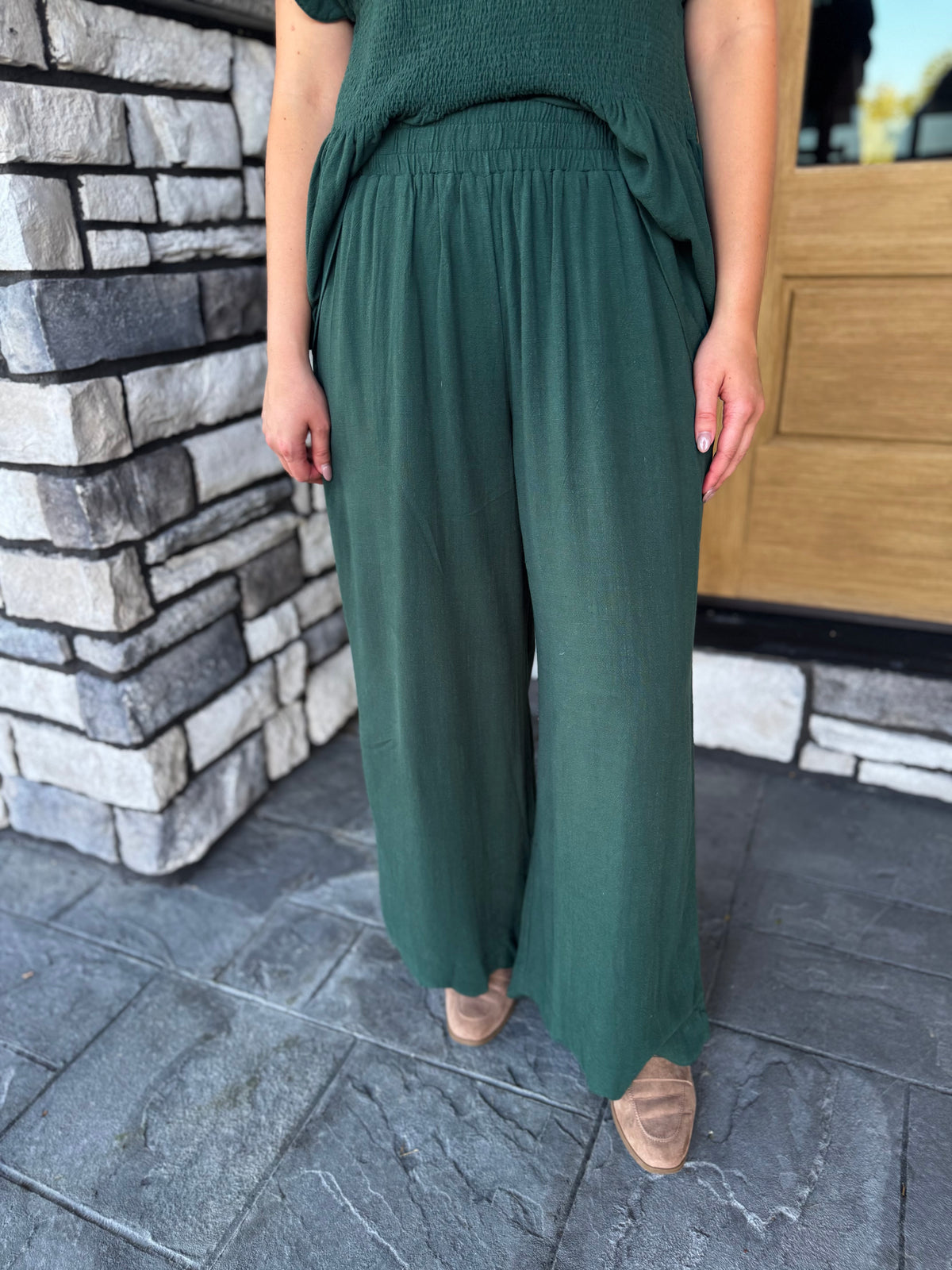 Tania Dark Green Scallop Hem Wide Leg Pants
