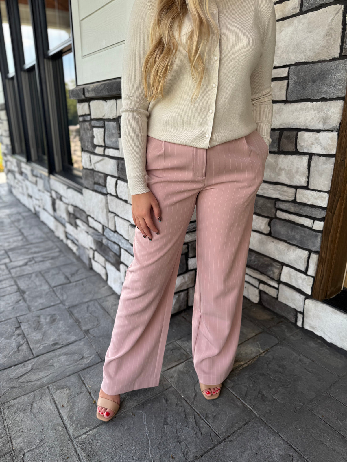 Lilliana Pink & White Pinstripe Pleated Trousers
