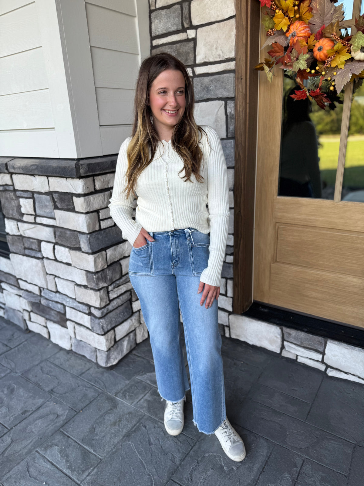 High Rise Cropped Slim Wide Leg Jeans