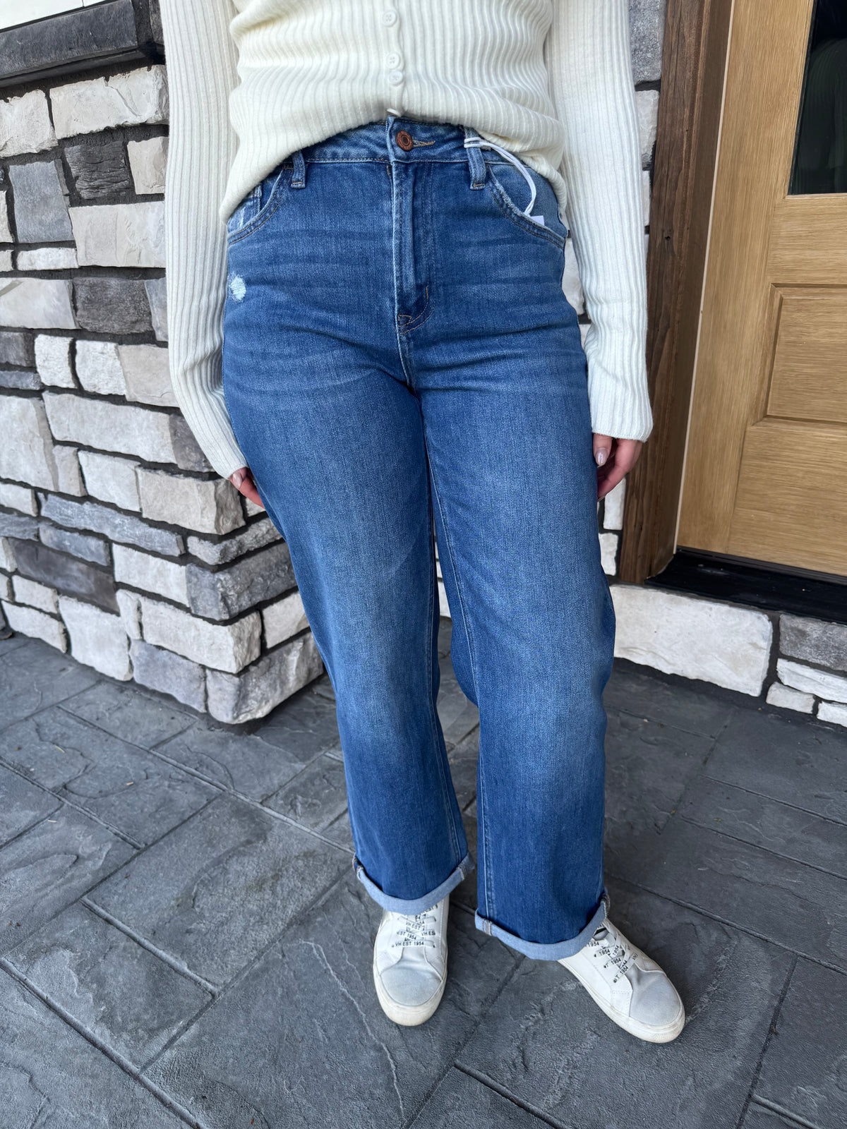High Rise Double Cuffed Baggy Straight Jeans