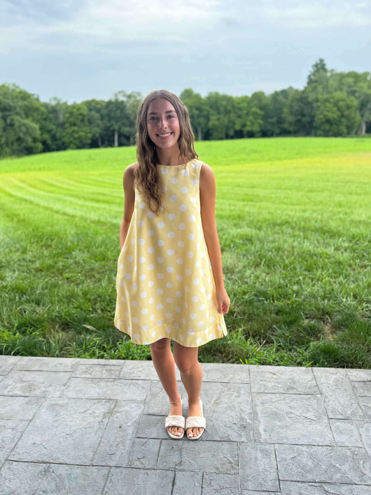 Jenna Pastel Yellow Polka Dot Shift Mini Dress