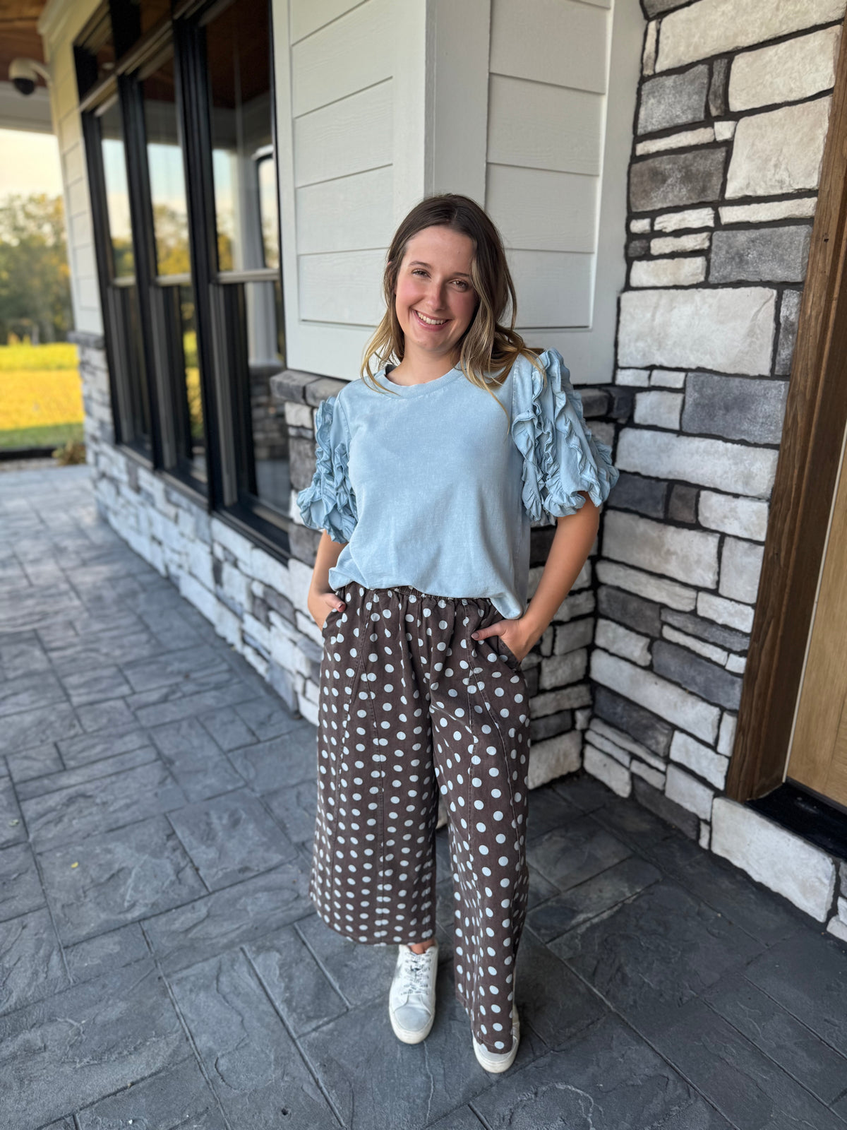 Isabella Bubble Short Sleeve Top W/ Ruffle Details