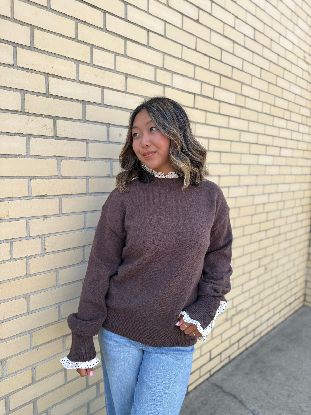 Nova Dark Brown Ruffle Detail Sweater