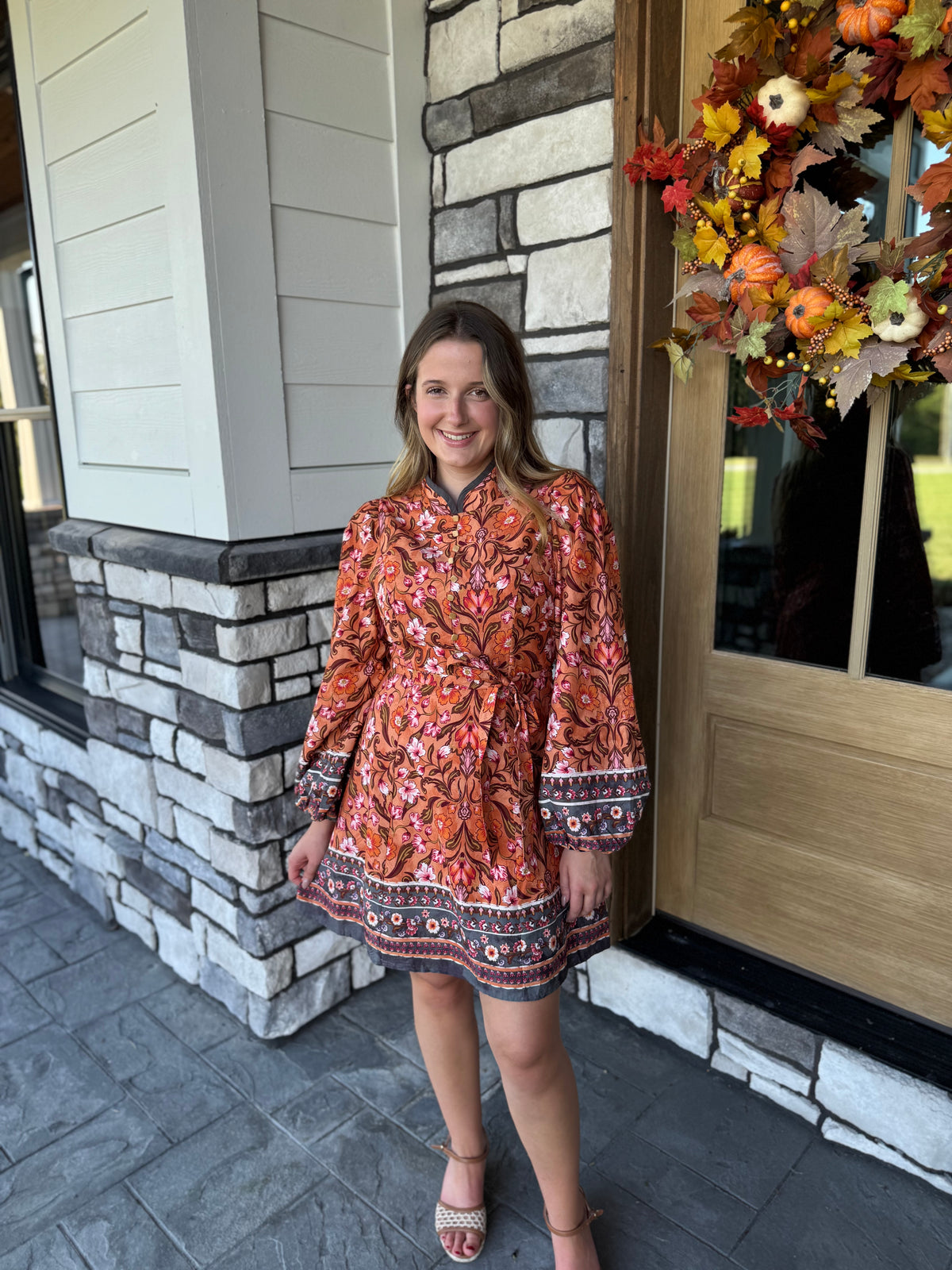 Ember Floral Border Print Belted Mini Dress