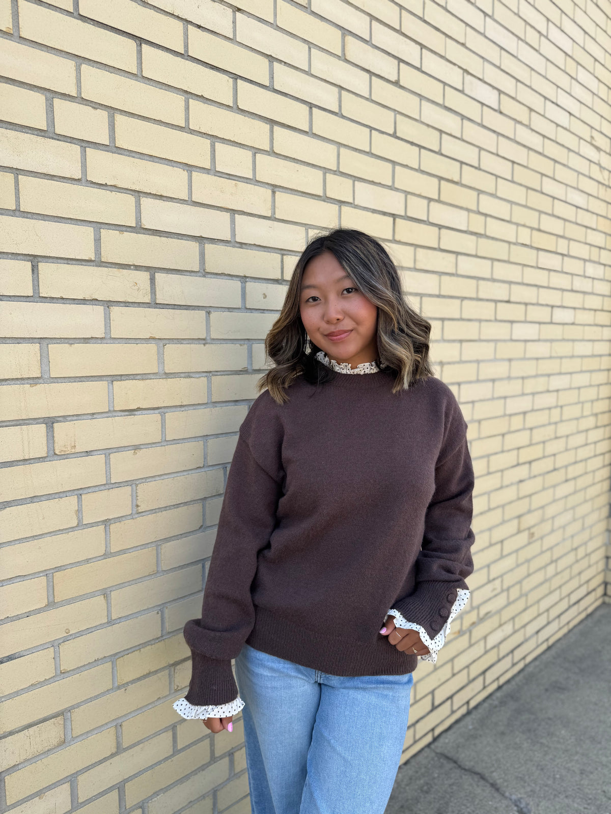 Nova Dark Brown Ruffle Detail Sweater