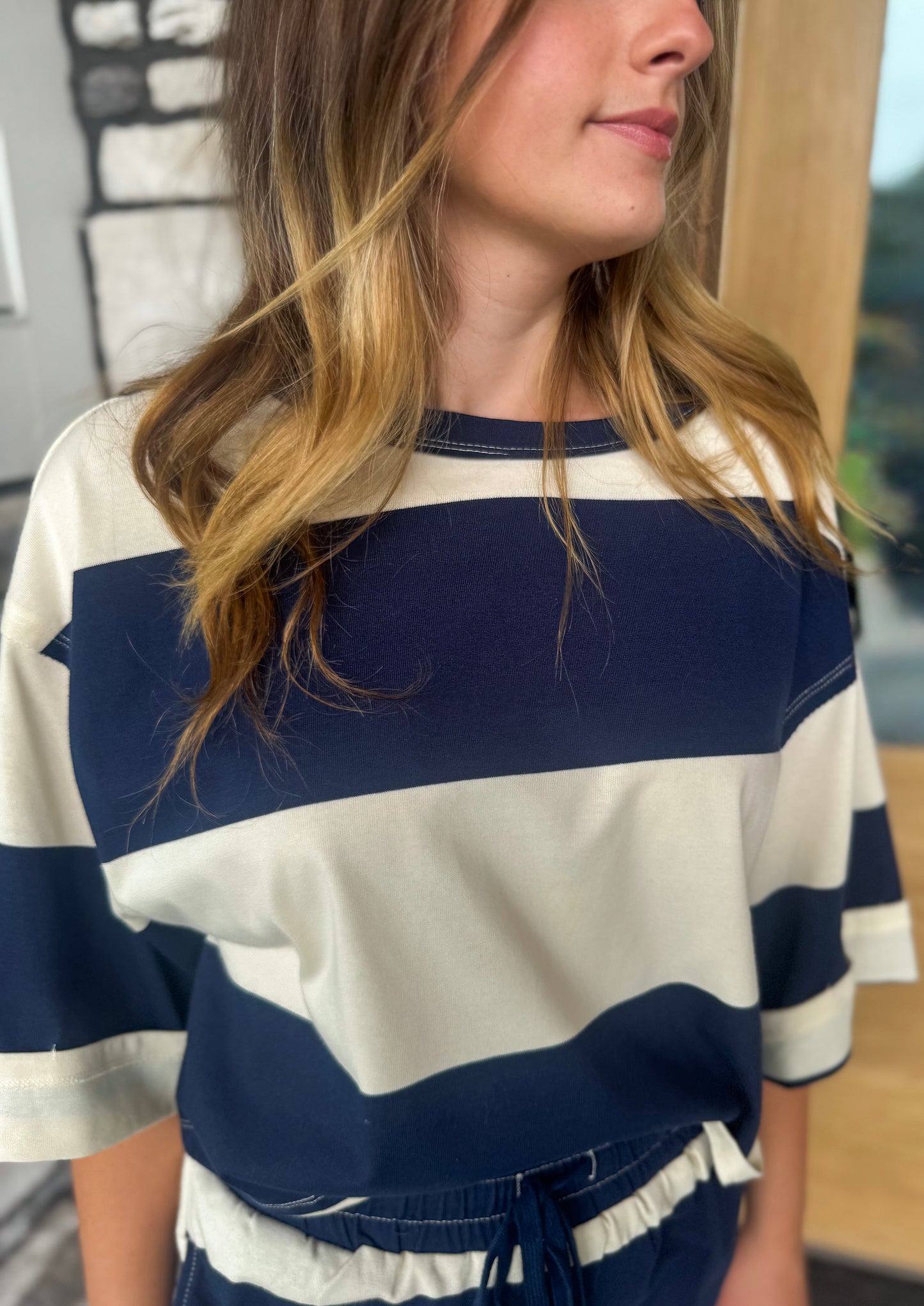 Willow Navy & Ivory Block Striped Knit Matching Set